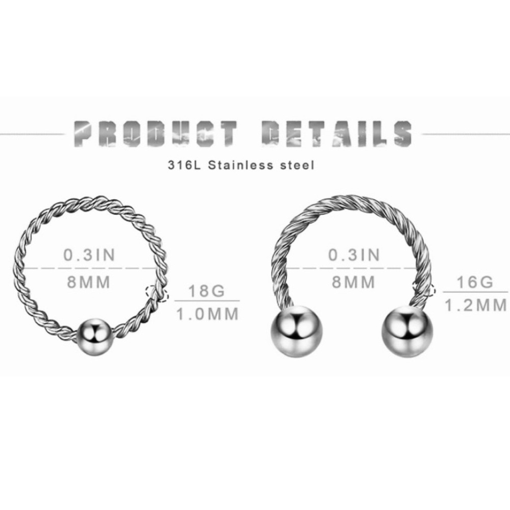 Twisted Round Horshoe Design • 8mm Earring's - Picture 2 of 4